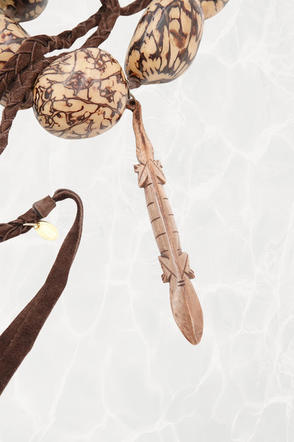 Vintage 1990s Tagua Nut Lariat Necklace with Carved Lizard Pendants