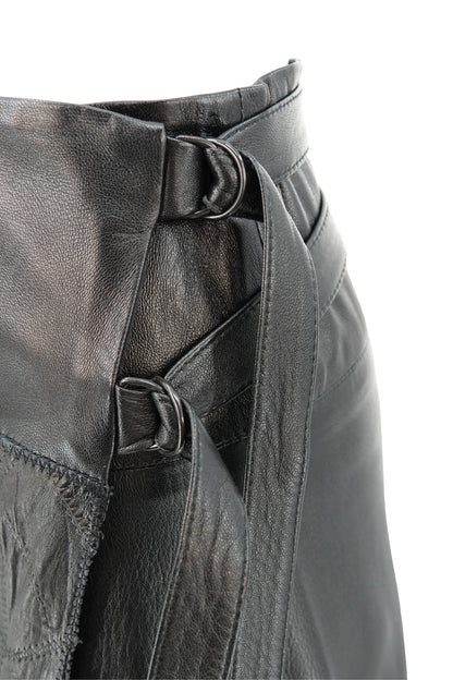 Vintage Early 2000s Black Patchwork Leather Wrap Skirt