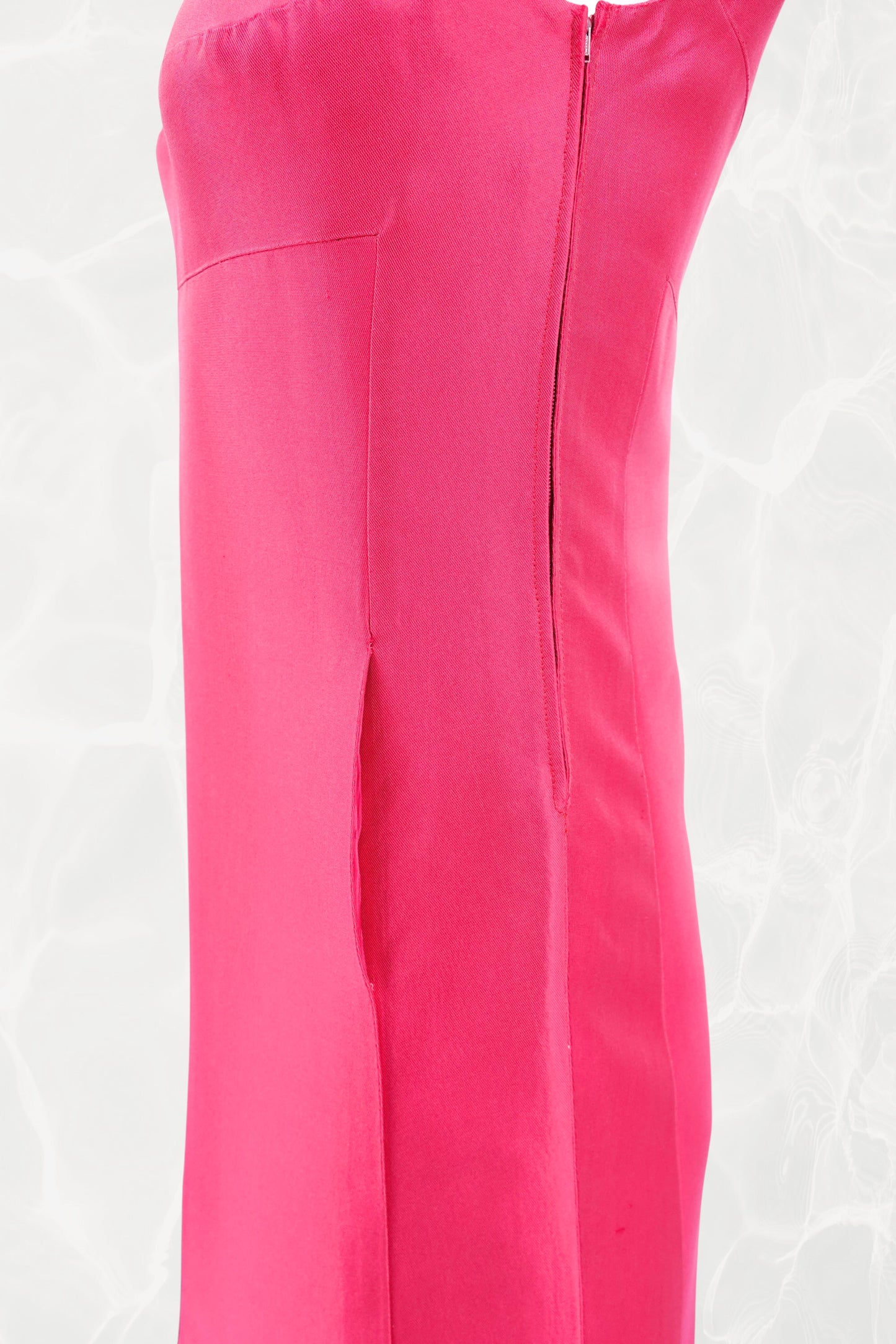 Vintage 1960s Fuchsia Shift Mini Dress, Covered Buttons and Asymmetric Hem