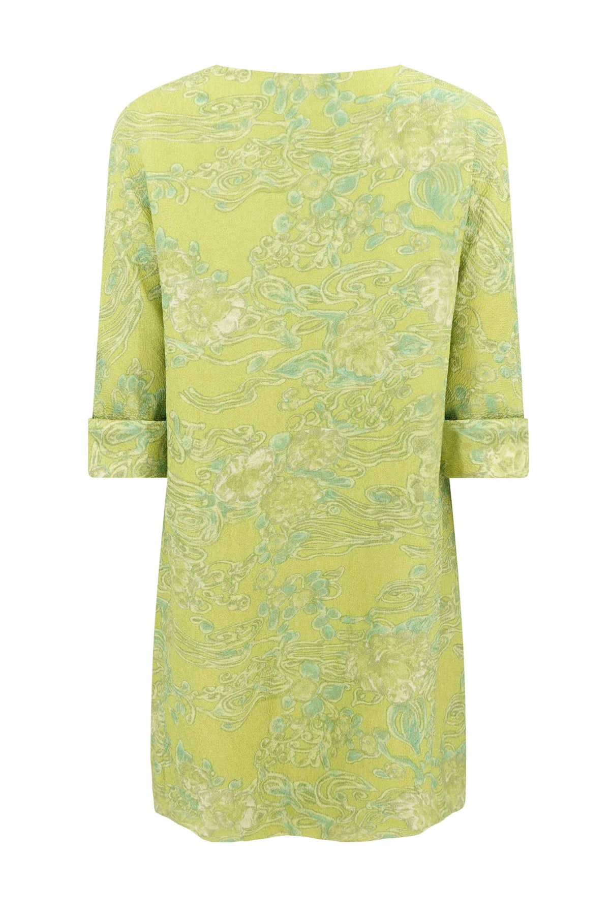 Balenciaga Edition by Nicolas Ghesquière Chartreuse Cloqué Brocade Tunic Dress with Scarf