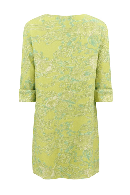 Balenciaga Edition by Nicolas Ghesquière Chartreuse Cloqué Brocade Tunic Dress with Scarf