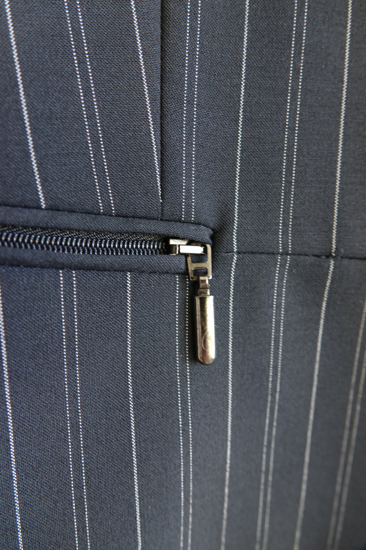 Vintage Armani Collezioni navy pinstripe jacket, button detail — Disco Palma