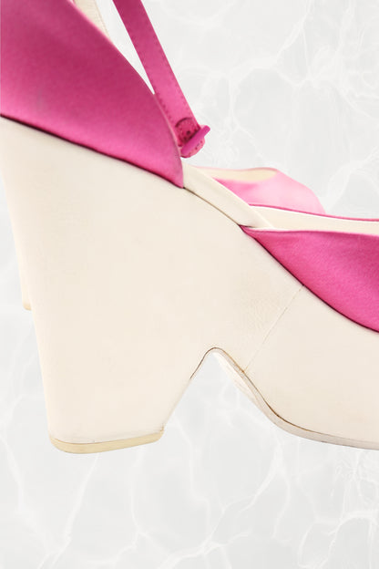 Phoebe Philo Era Pink Satin Chunky Platform Sandals with Ankle Strap
