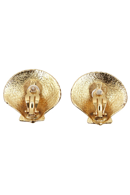 Vintage 1980s Gold-Tone Scallop Shell Clip-On Earrings