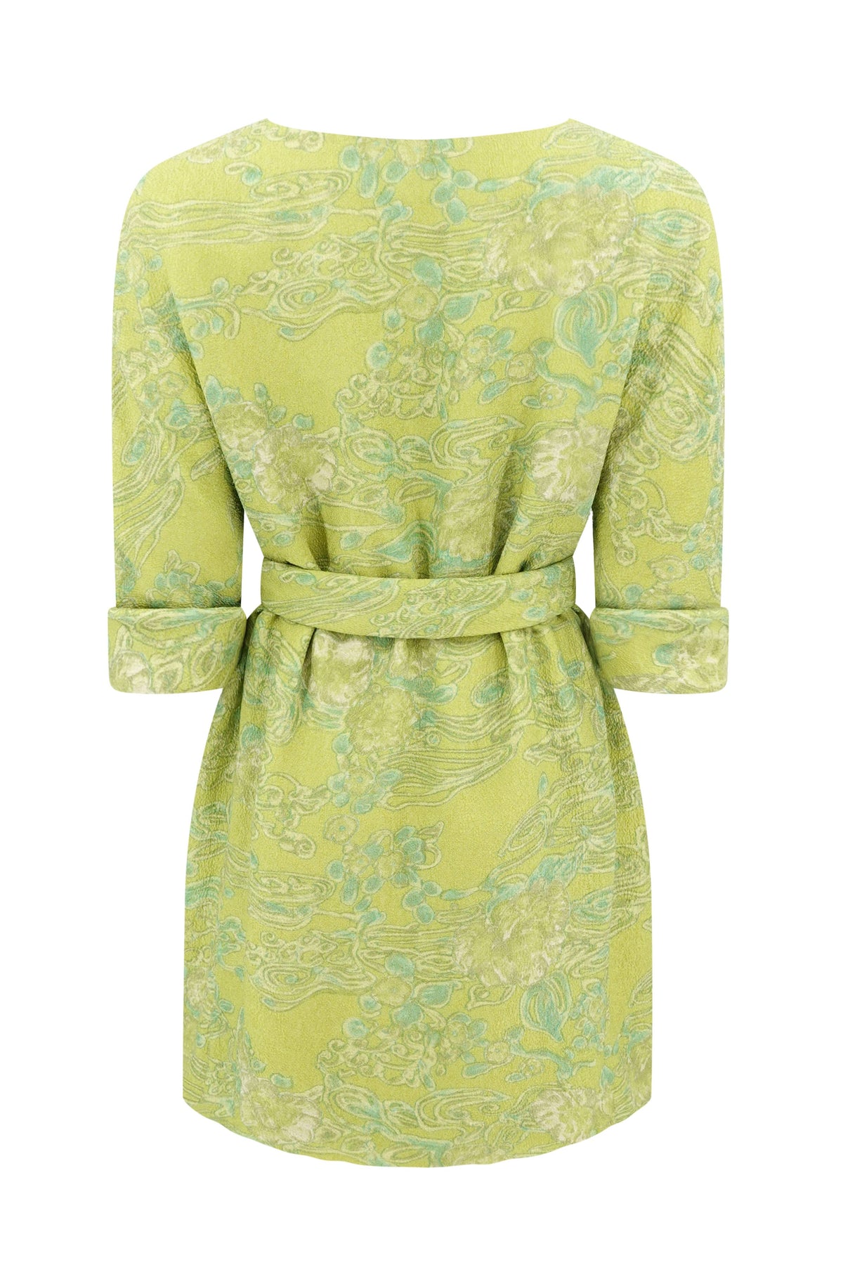 Balenciaga Edition by Nicolas Ghesquière Chartreuse Cloqué Brocade Tunic Dress with Scarf