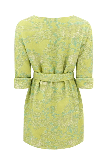Balenciaga Edition by Nicolas Ghesquière Chartreuse Cloqué Brocade Tunic Dress with Scarf