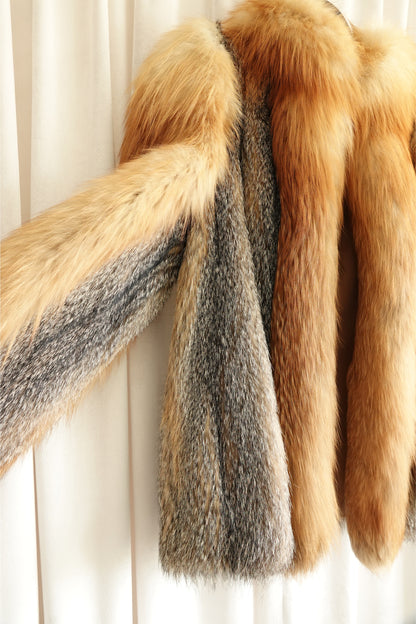 1970s Voluminous Red Fox Fur Cropped Jacket with Natural Silver Fox Panels