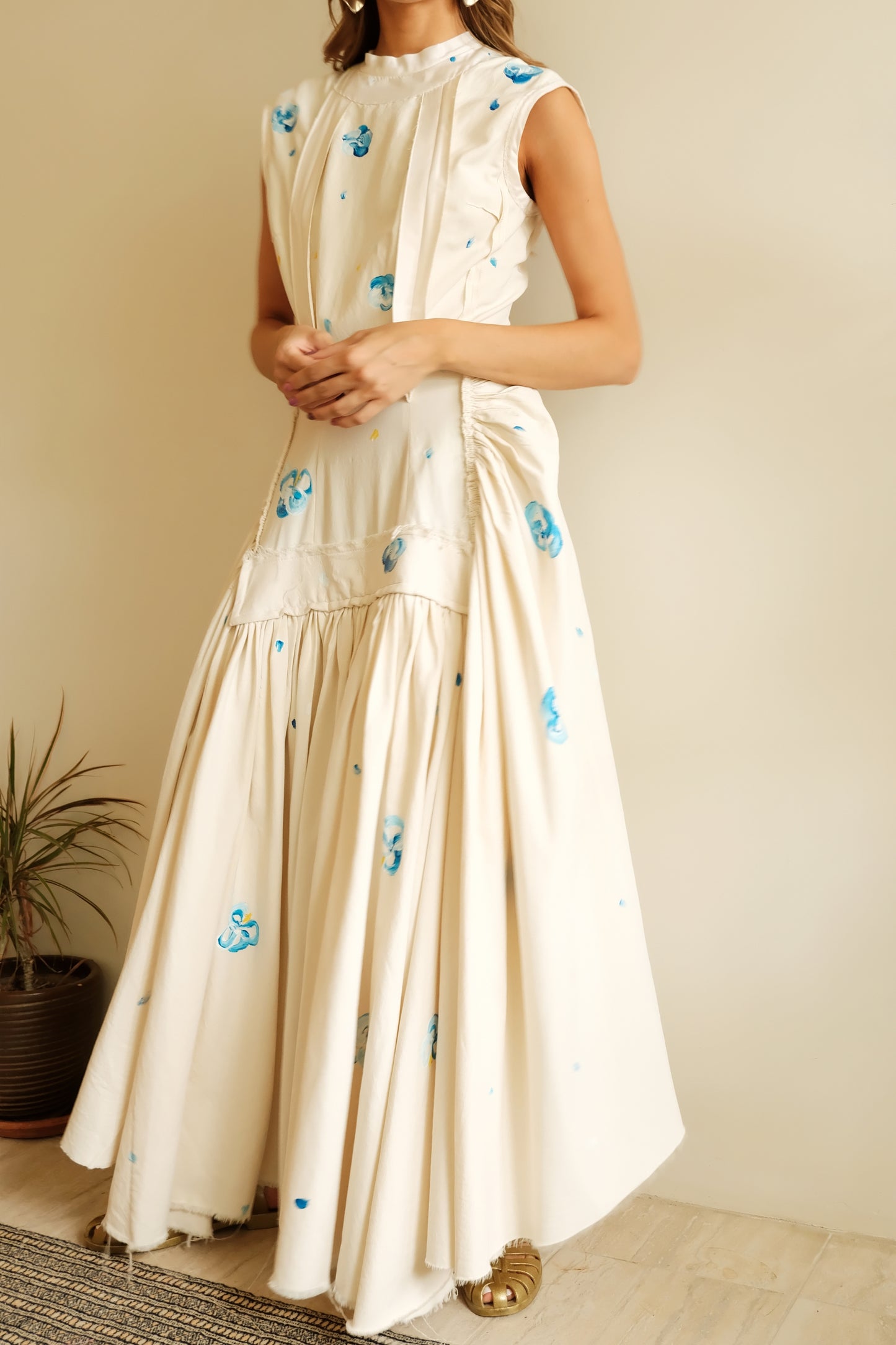 SS19 Hand-Painted Floral Cotton Canvas Gown