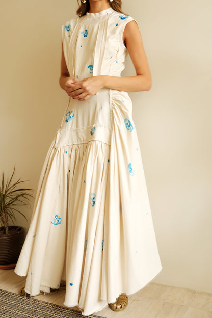 SS19 Hand-Painted Floral Cotton Canvas Gown
