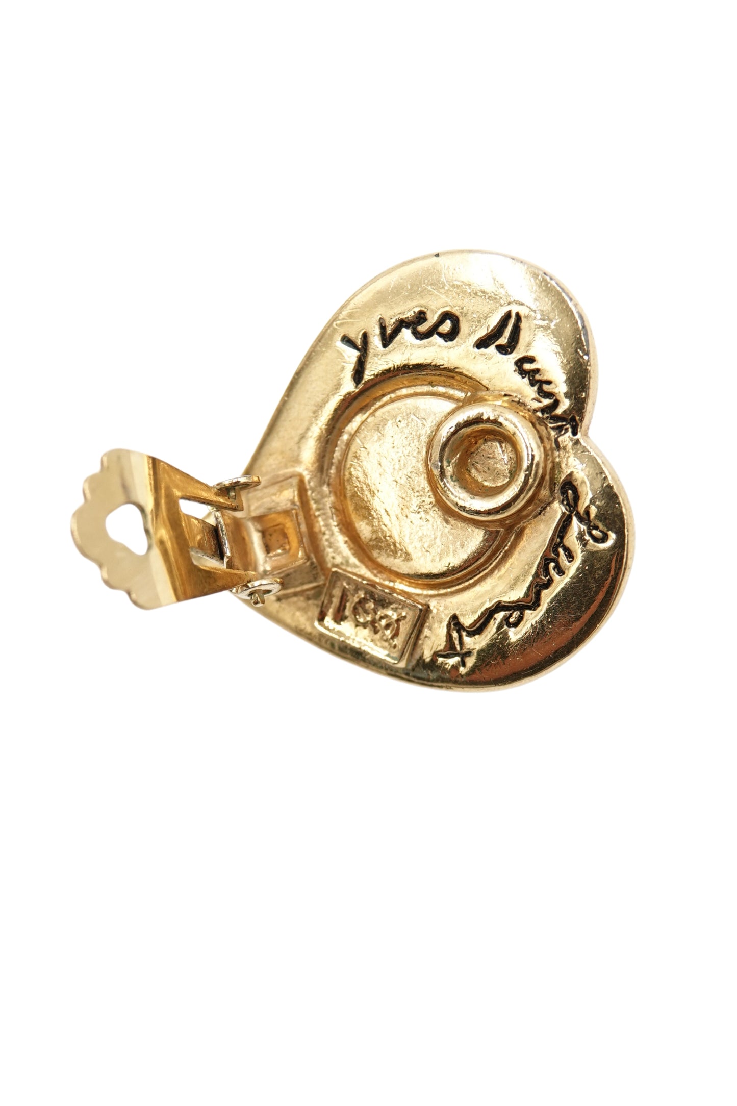 Vintage 1980s Gold-Tone Heart Clip-On Earrings with Red Cabochon