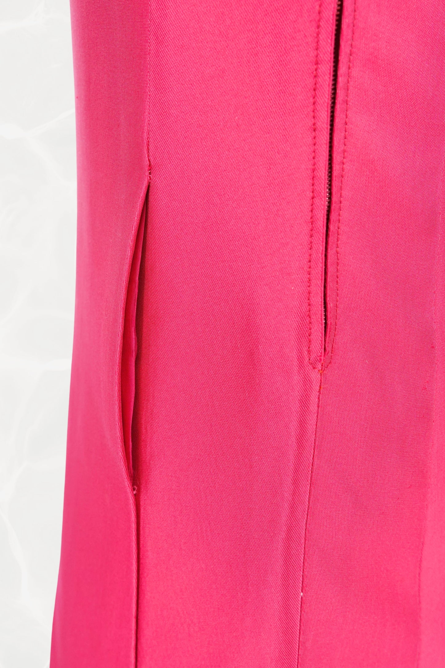 Vintage 1960s Fuchsia Shift Mini Dress, Covered Buttons and Asymmetric Hem