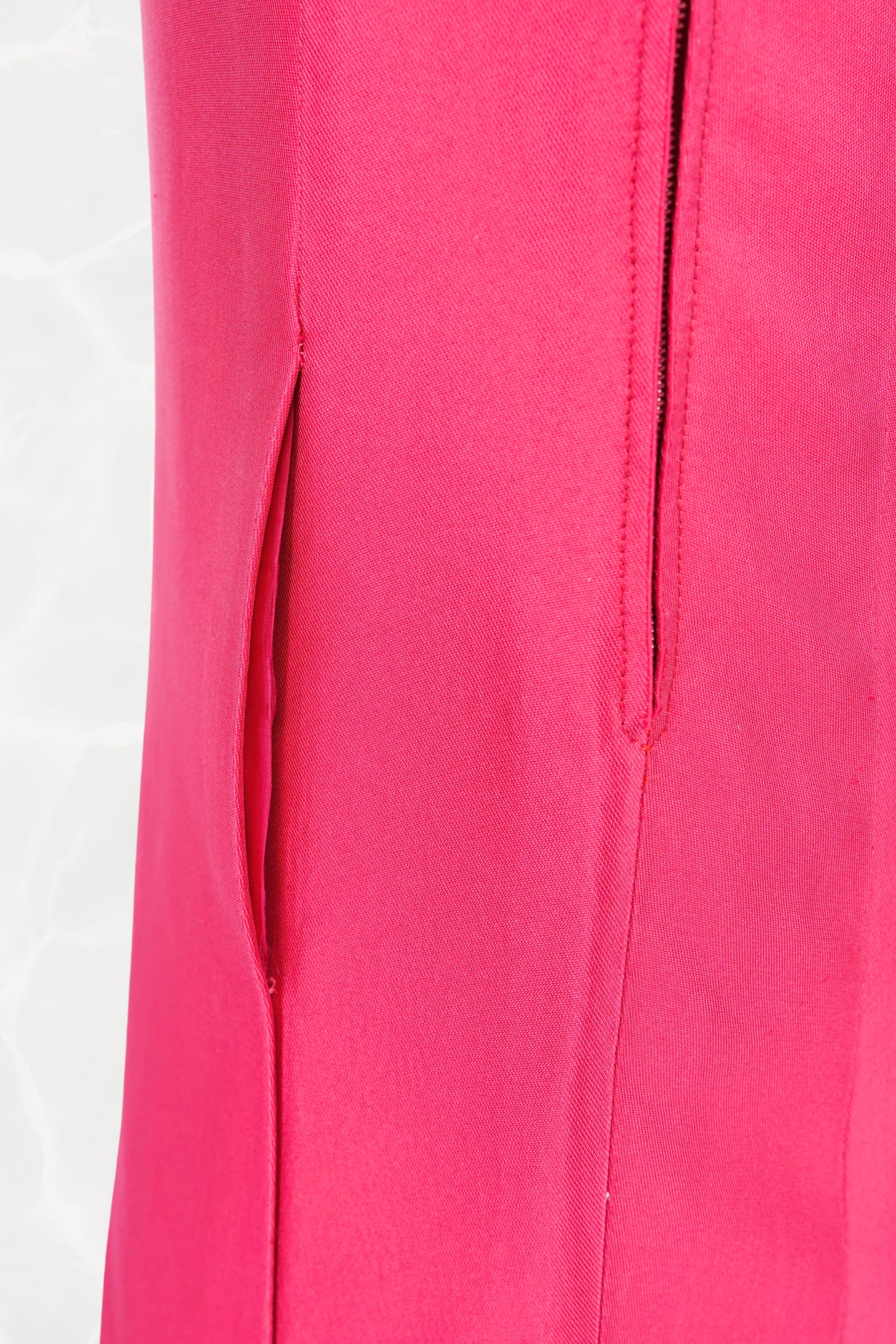 Vintage 1960s Fuchsia Shift Mini Dress, Covered Buttons and Asymmetric Hem