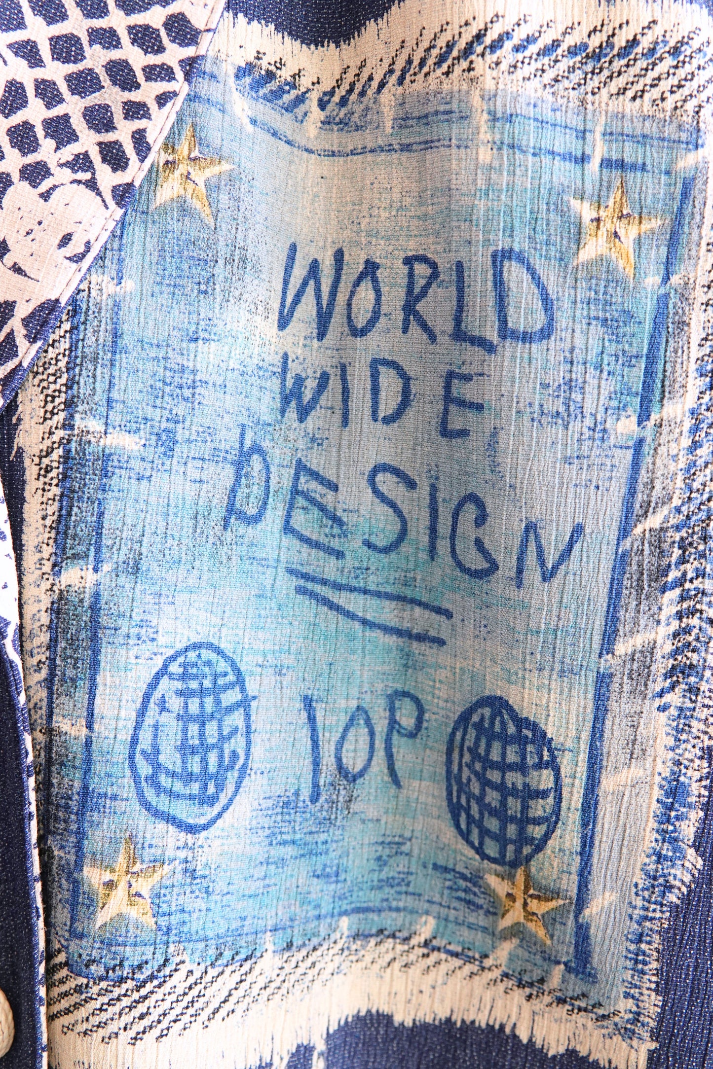 Vintage Late 1980s "World Wide Design" Novelty Print Crepe Blazer
