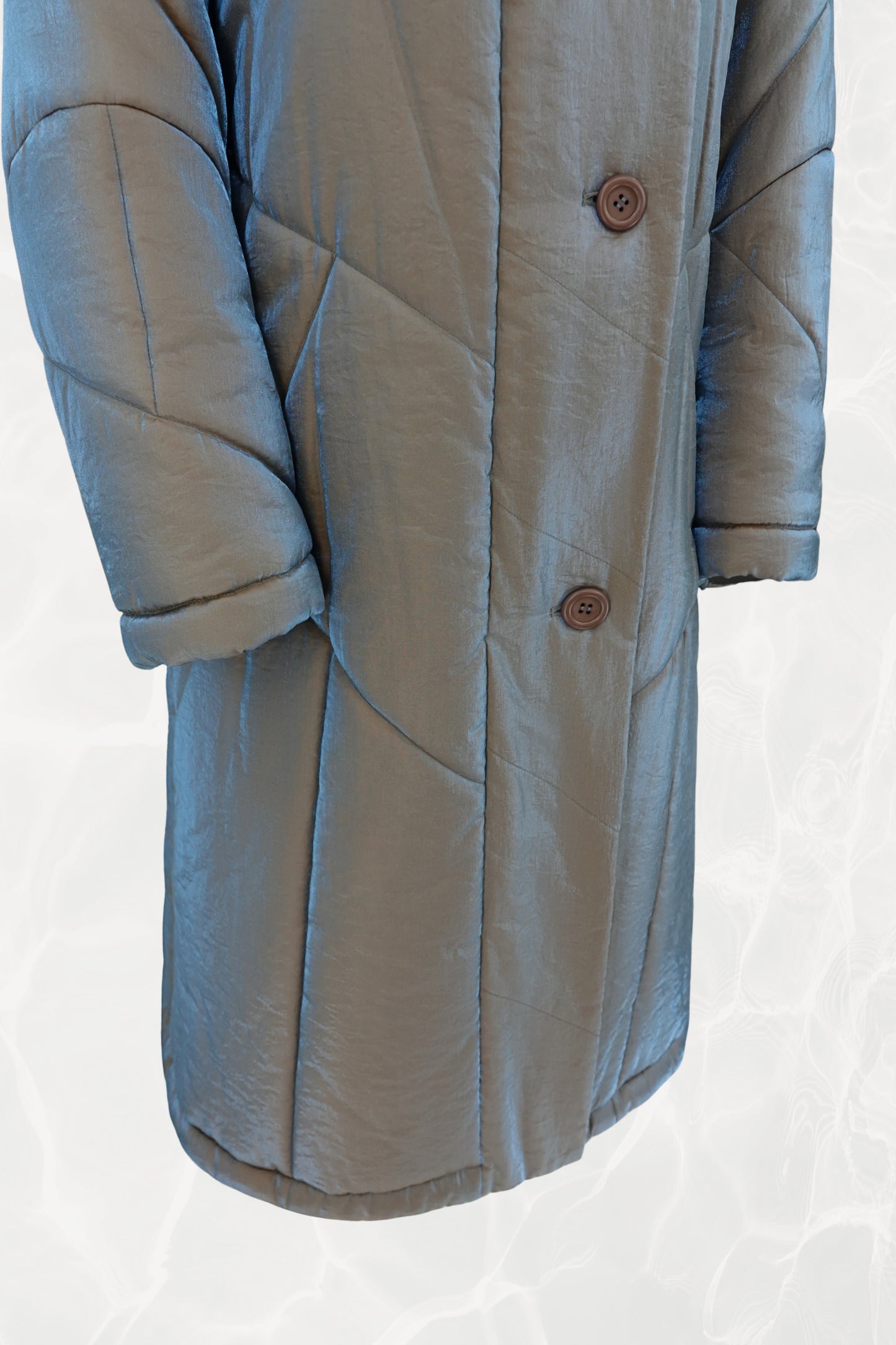 Fall 1993 Runway Iridescent Quilted Cocoon Coat with Hood