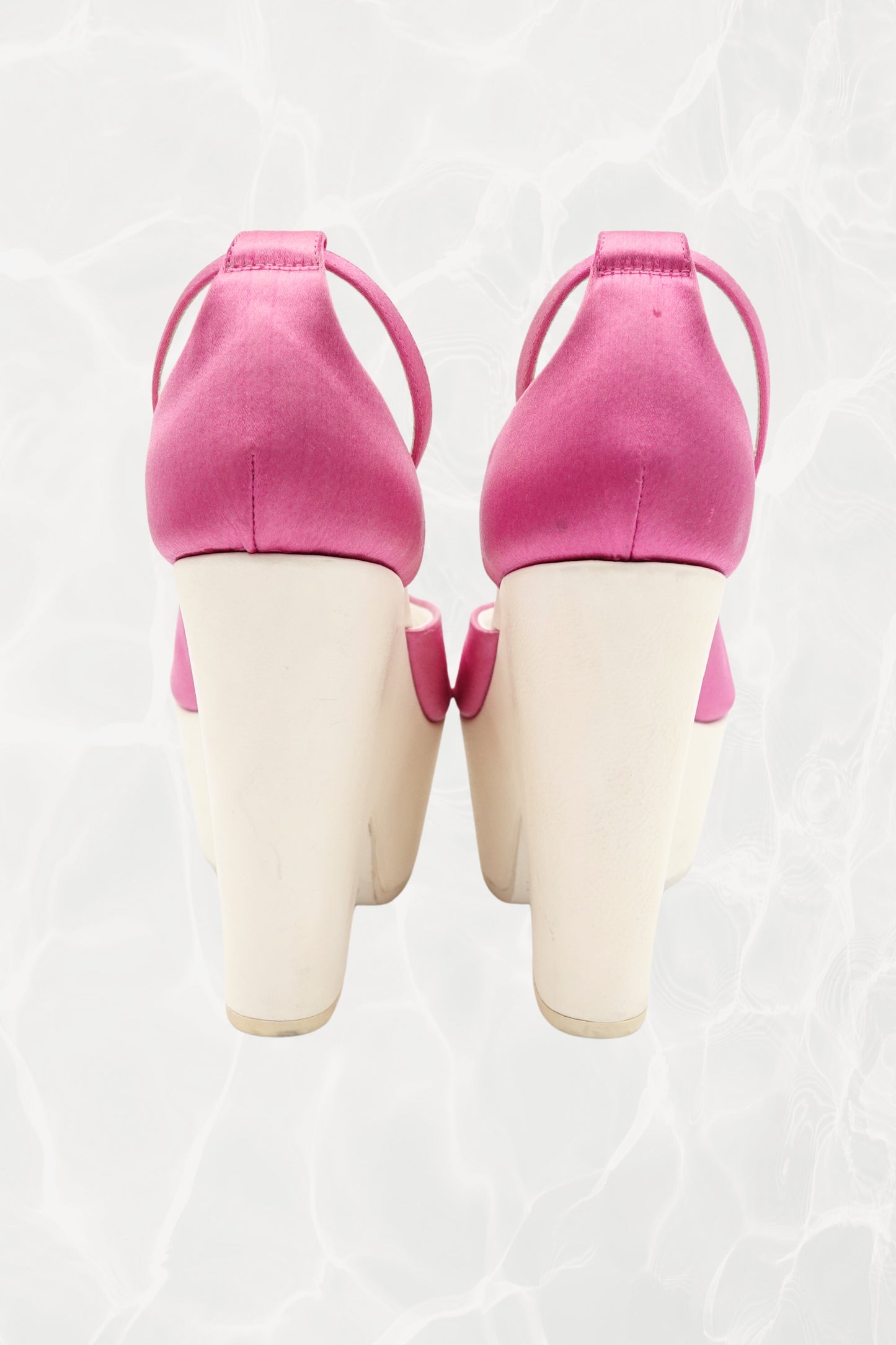 Phoebe Philo Era Pink Satin Chunky Platform Sandals with Ankle Strap