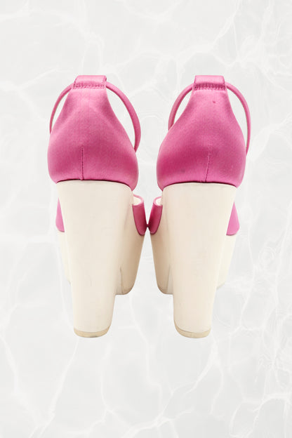 Phoebe Philo Era Pink Satin Chunky Platform Sandals with Ankle Strap