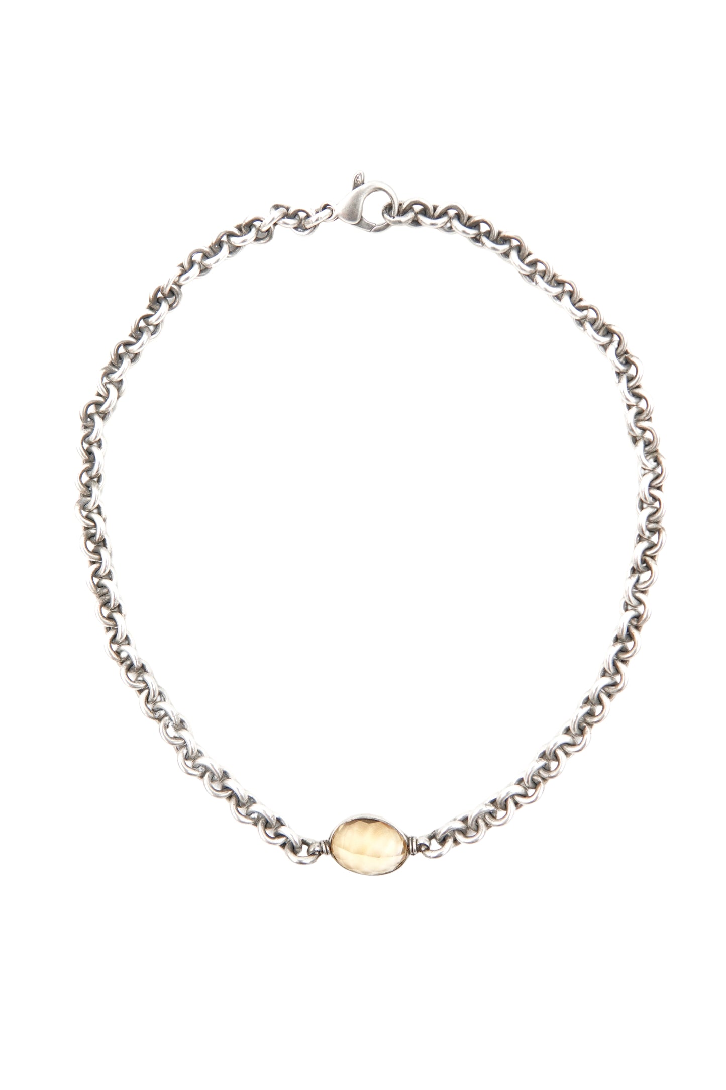 Vintage Sterling Silver Double-Link Chain Necklace with Faceted Citrine