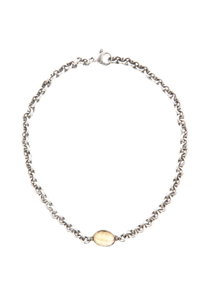 Vintage Sterling Silver Double-Link Chain Necklace with Faceted Citrine