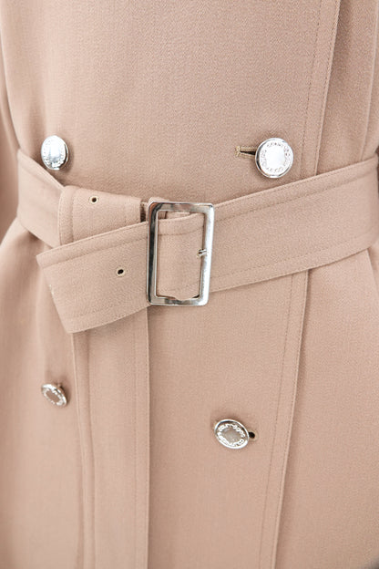 Vintage 1980s–90s Beige Wool Belted Cape Back Short Trench Coat