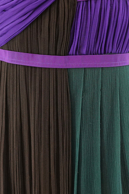 Vintage SS05 Pleated Draped Green & Purple Silk Chiffon Mini Dress