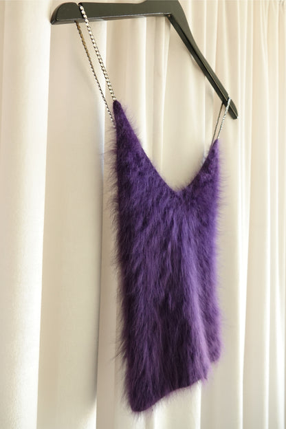 Vintage Late 1980s Purple Angora Rhinestone Cross-Back Cami