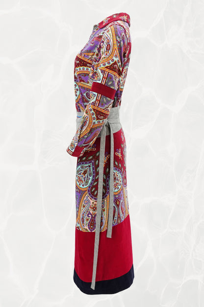 1999 Velvet Paisley Print Paneled Wrap Skirt & Blouse Set