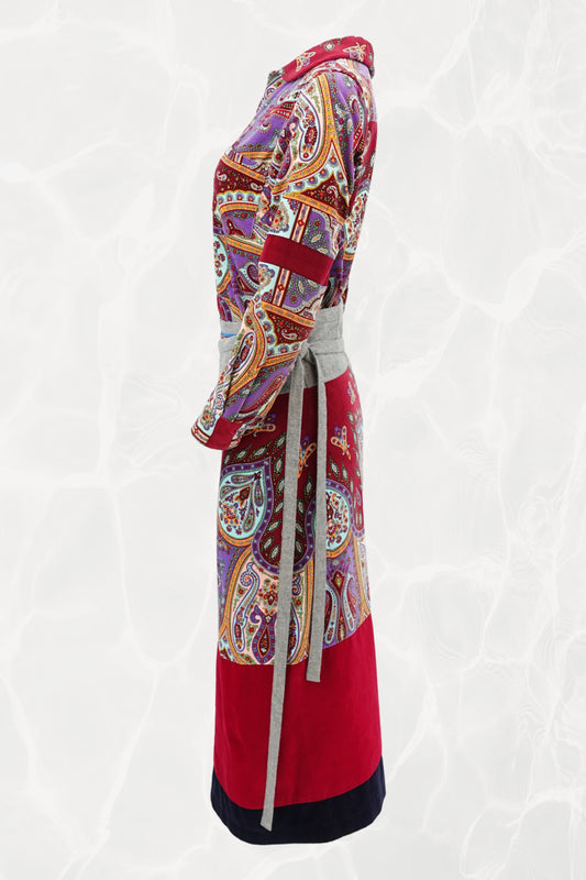 1999 Velvet Paisley Print Paneled Wrap Skirt & Blouse Set