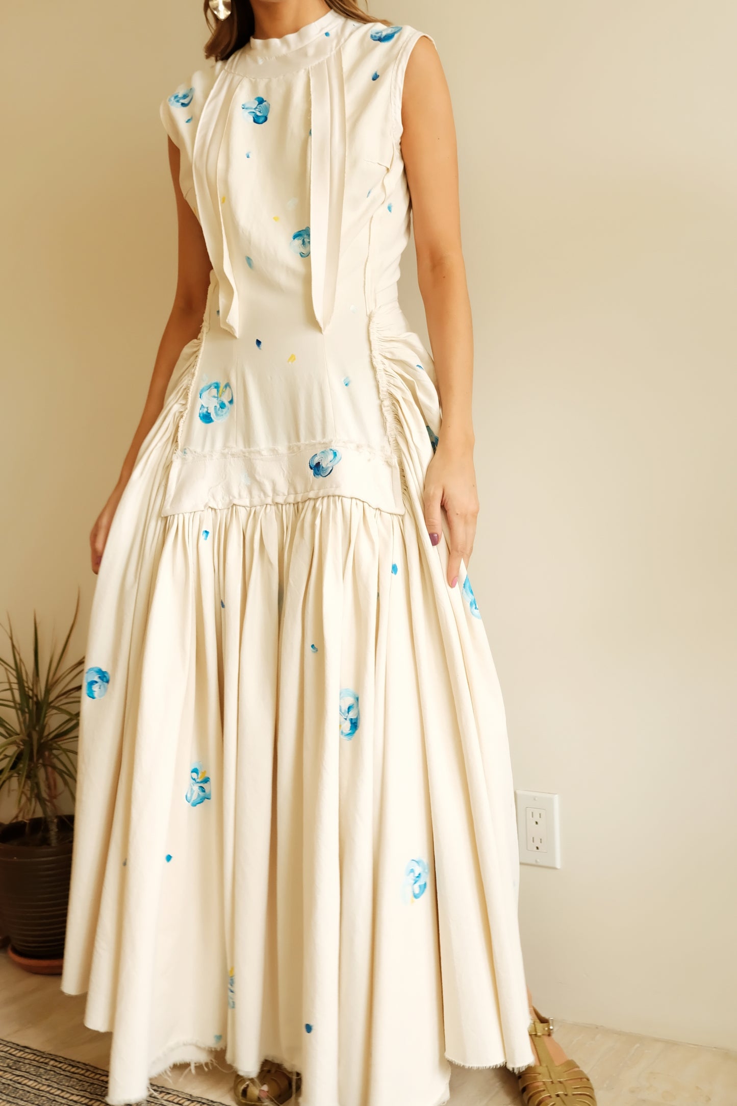 SS19 Hand-Painted Floral Cotton Canvas Gown