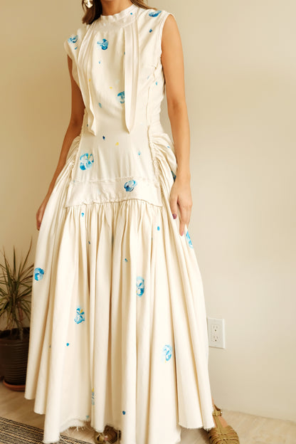SS19 Hand-Painted Floral Cotton Canvas Gown
