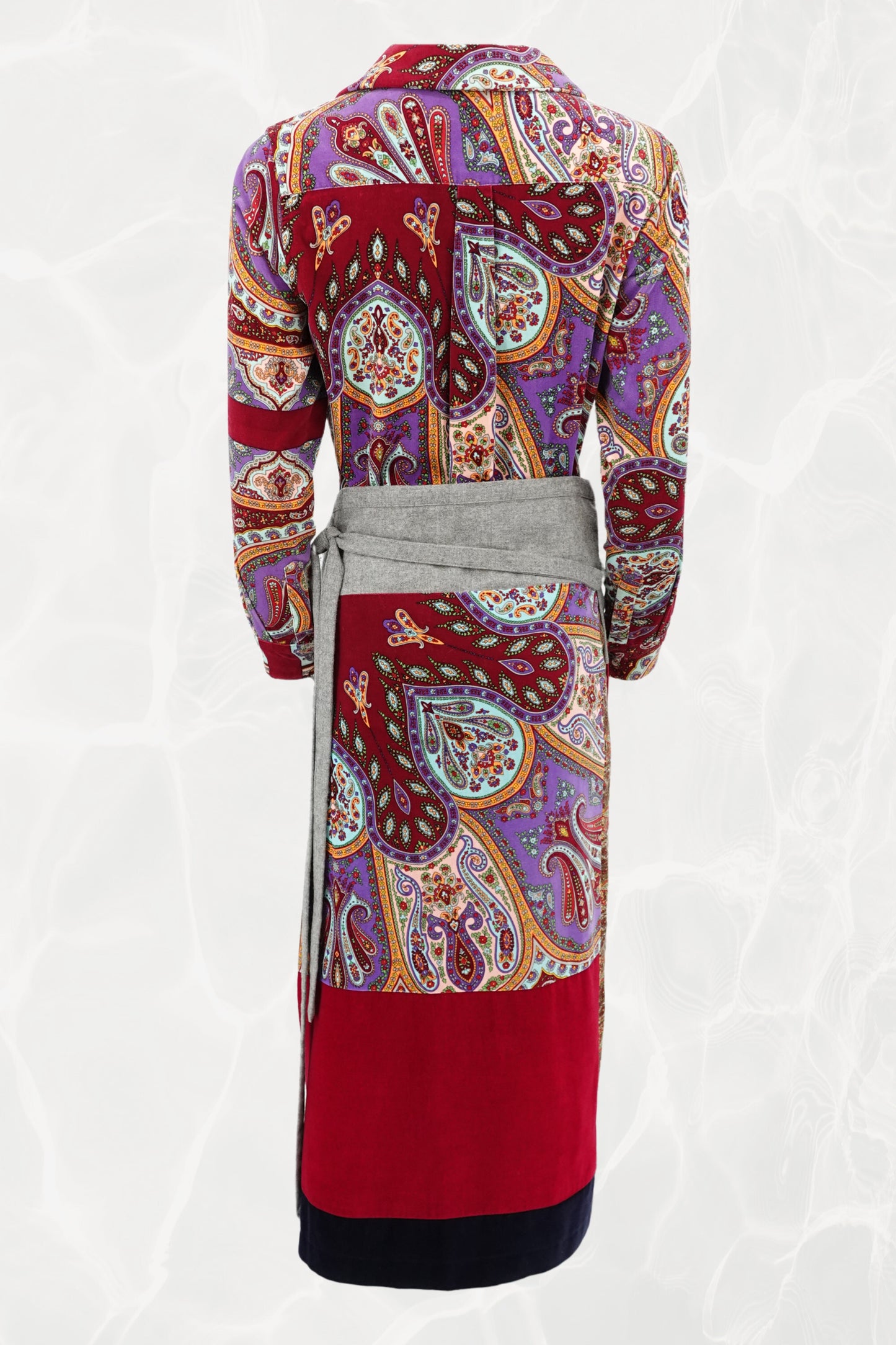 1999 Velvet Paisley Print Paneled Wrap Skirt & Blouse Set