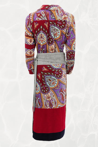 1999 Velvet Paisley Print Paneled Wrap Skirt & Blouse Set