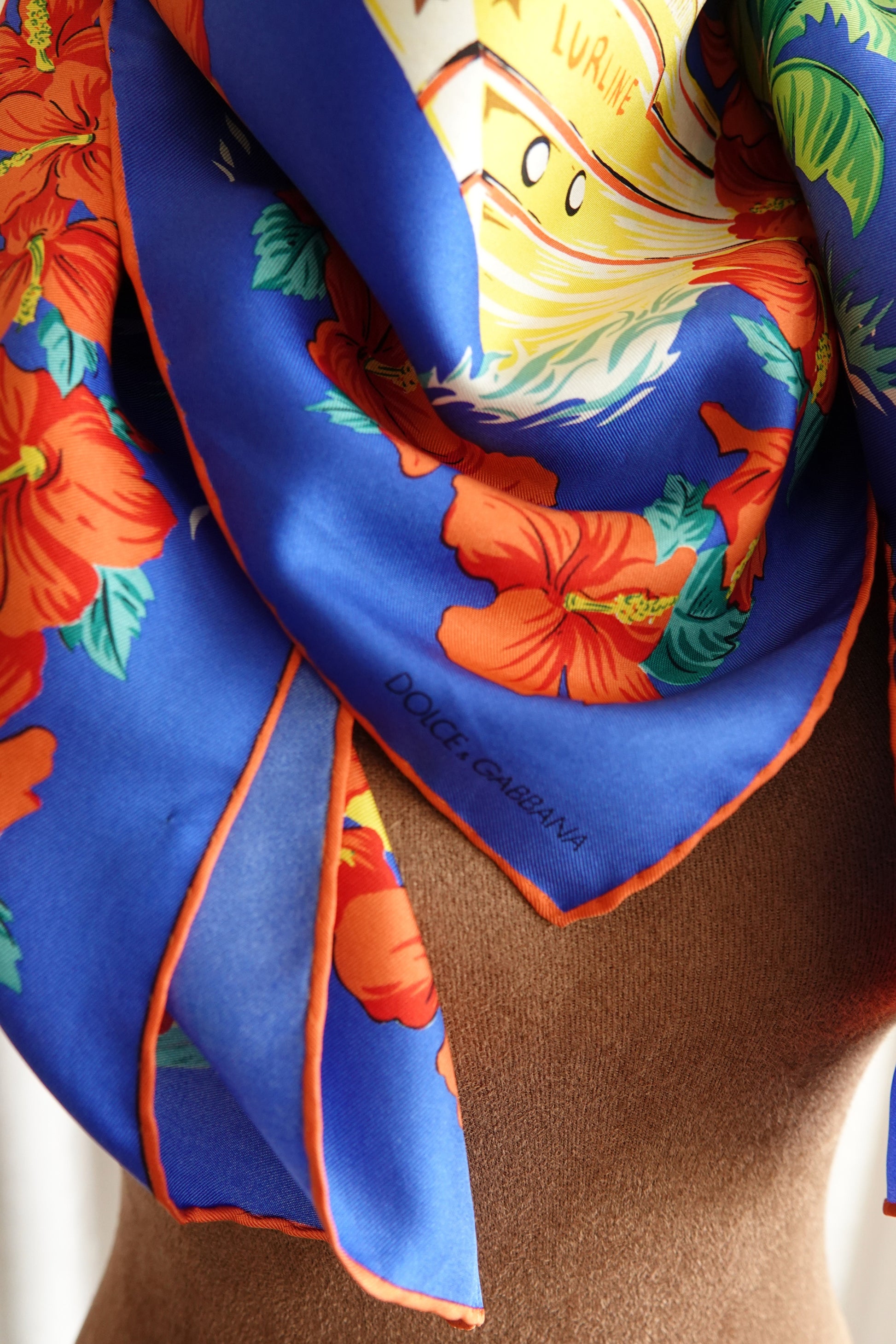 “Welcome to Hawaii” Hula Post Card Novelty Print Silk Scarf, Circa 1990s