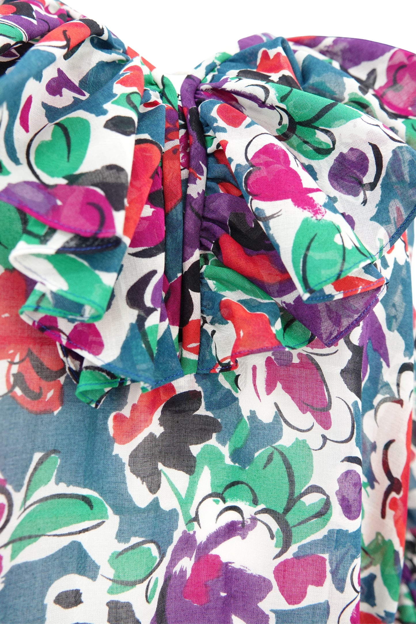 Yves Saint Laurent floral cotton two-piece set, skirt detail — Disco Palma