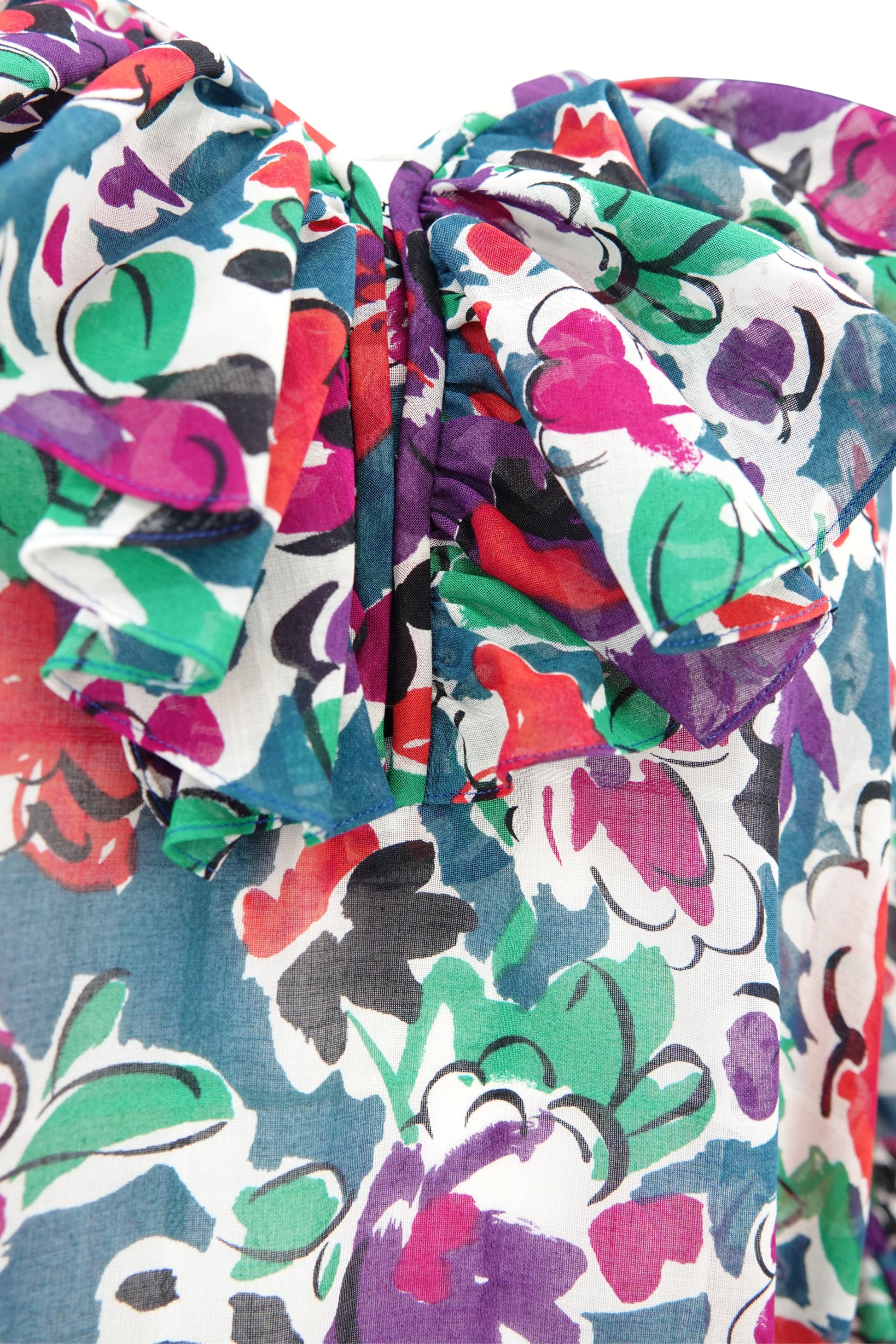 Yves Saint Laurent floral cotton two-piece set, skirt detail — Disco Palma