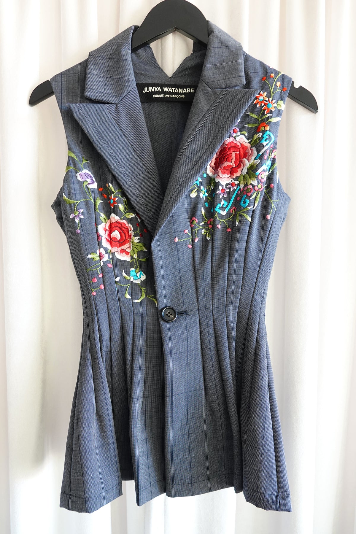 Junya Watanabe Comme des Garçons AD 1996 Embroidered Pleated Glen Check Vest