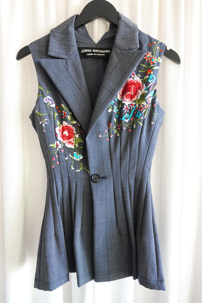 Junya Watanabe Comme des Garçons AD 1996 Embroidered Pleated Glen Check Vest
