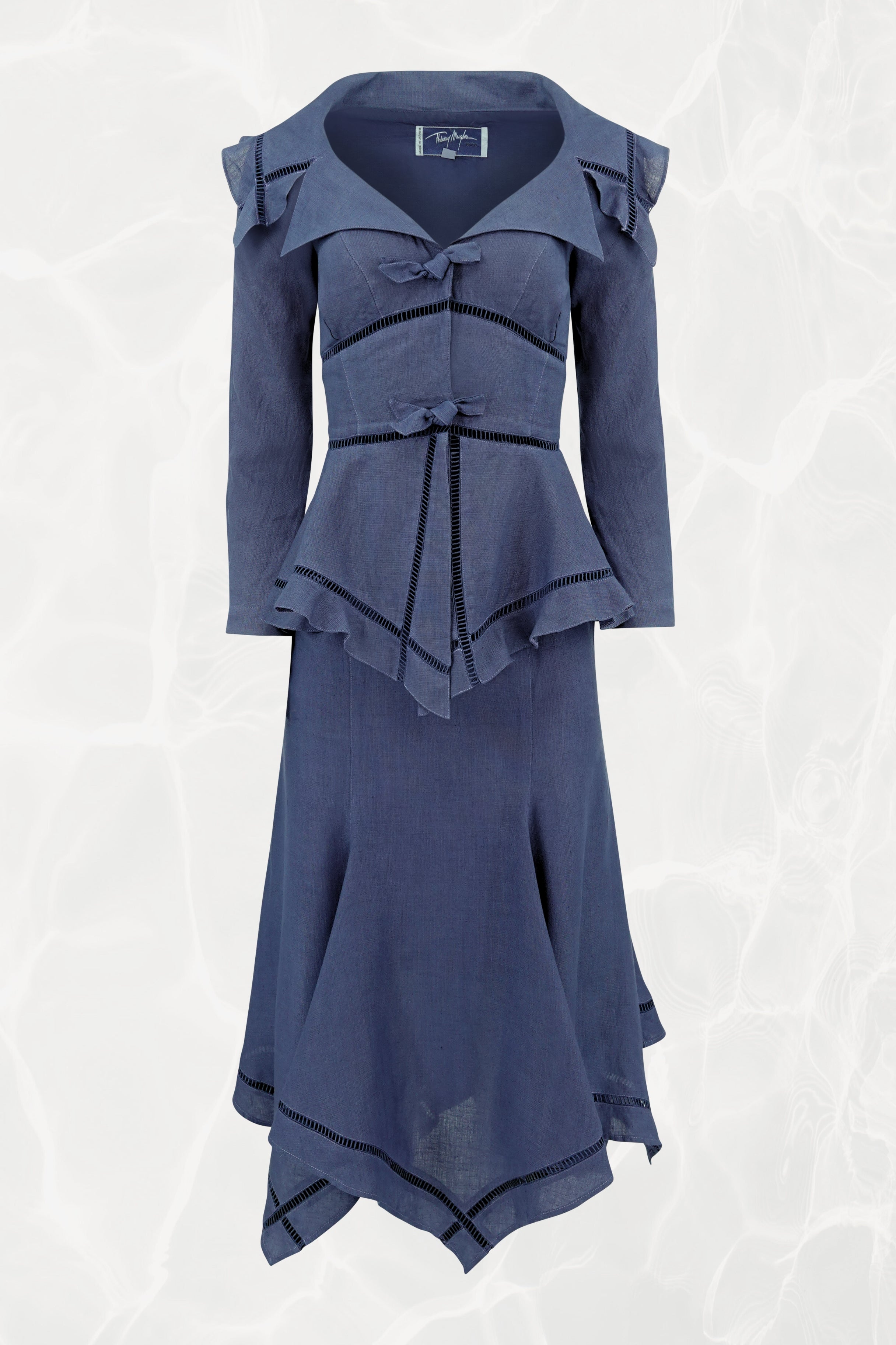 Thierry Mugler ペプラムジャケット ワンピース Thierry Mugler 1990s Linen Peplum Jacket and Skirt Set – Disco Palma