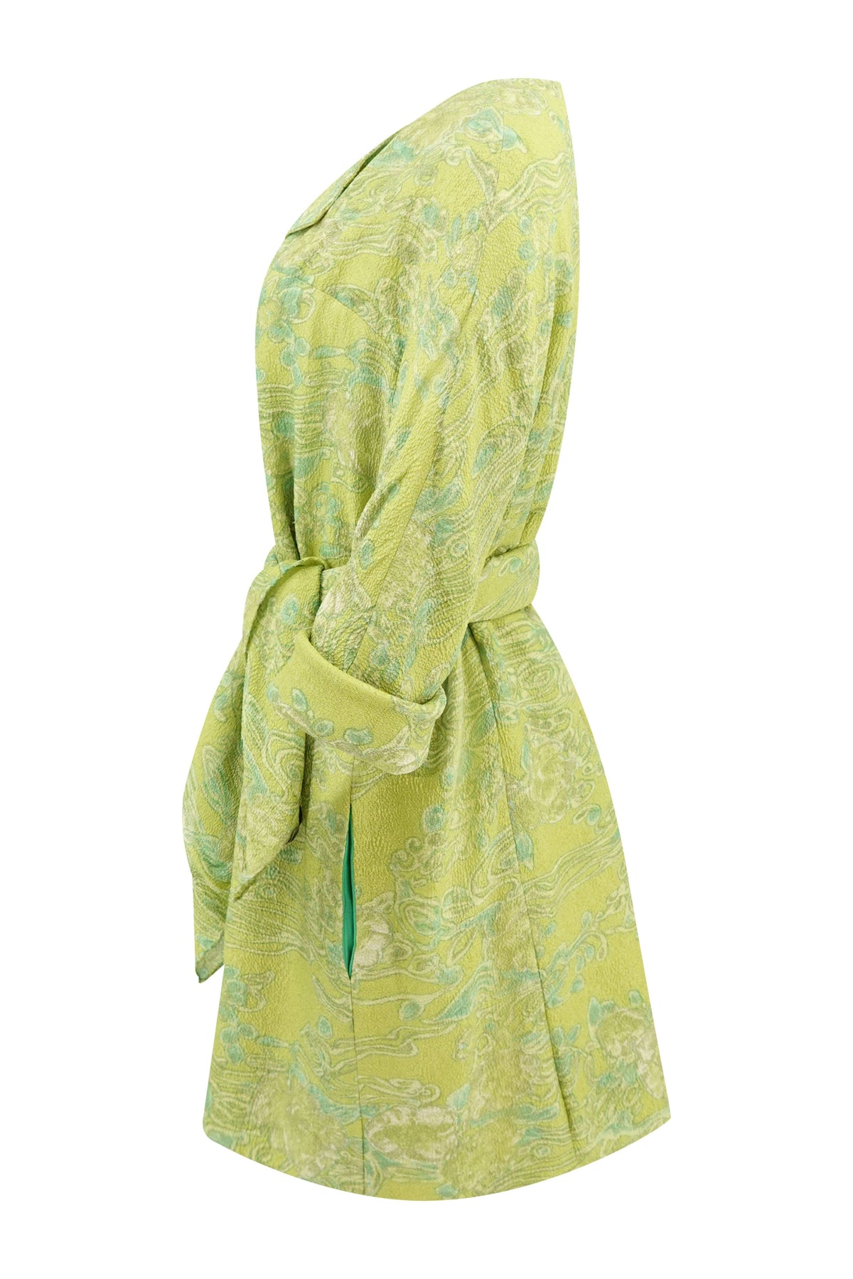 Balenciaga Edition by Nicolas Ghesquière Chartreuse Cloqué Brocade Tunic Dress with Scarf