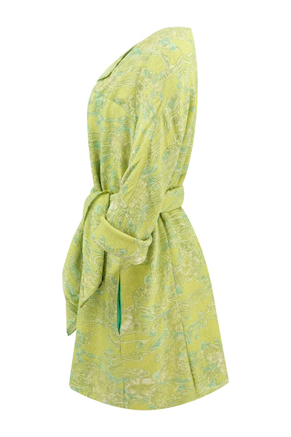Balenciaga Edition by Nicolas Ghesquière Chartreuse Cloqué Brocade Tunic Dress with Scarf