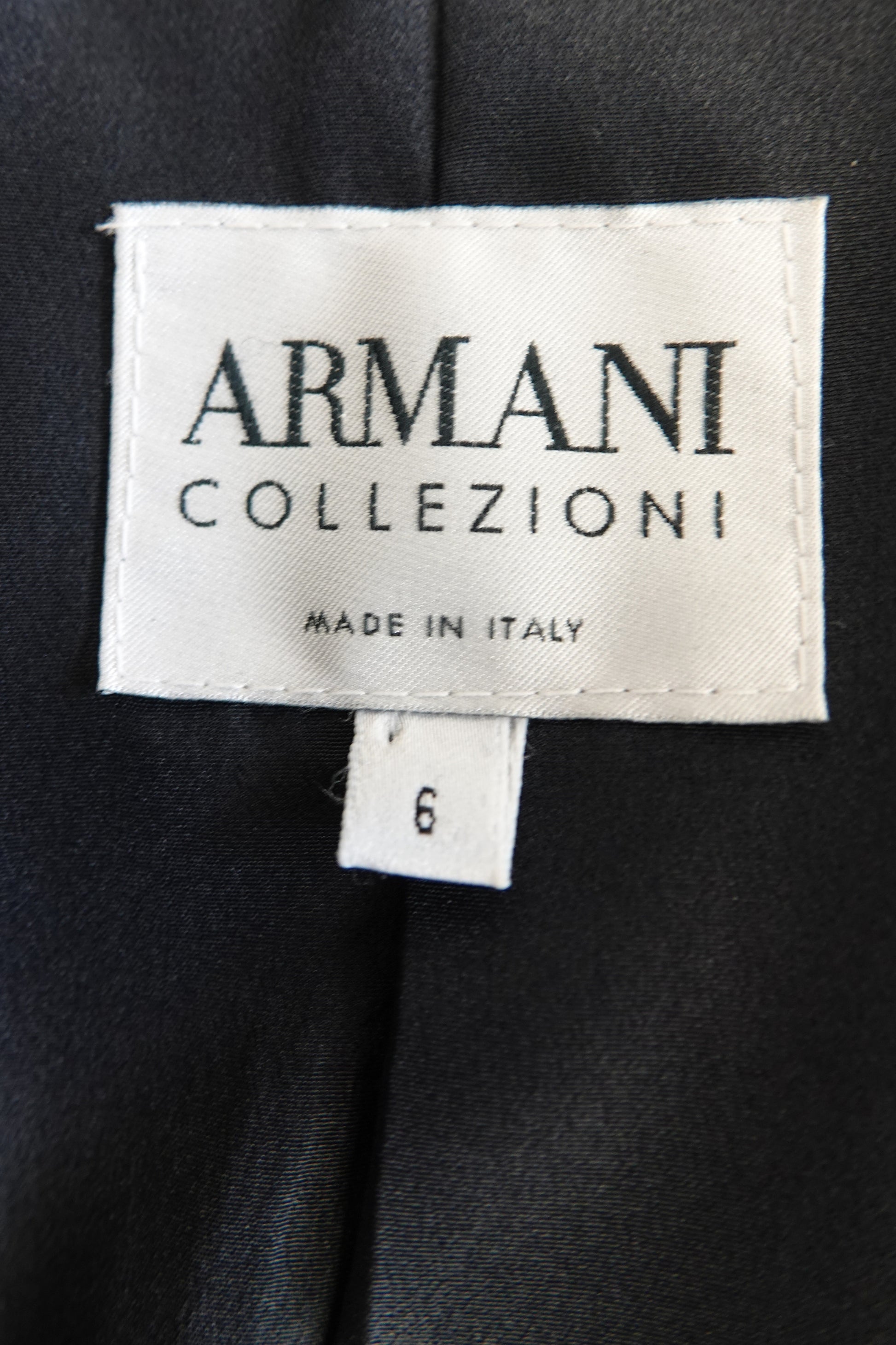 Vintage Armani Collezioni navy pinstripe jacket, sleeve detail — Disco Palma