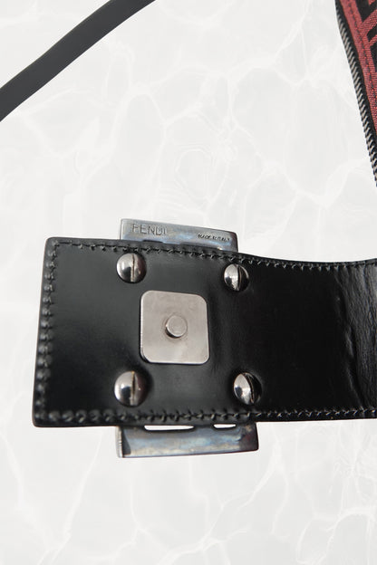 Fendi Zucchino FF monogram baguette, screwback D-ring hardware and FENDI MADE IN ITALY stamp — Disco Palma