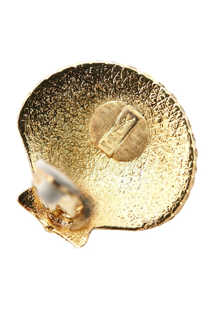 Vintage 1980s Gold-Tone Scallop Shell Clip-On Earrings
