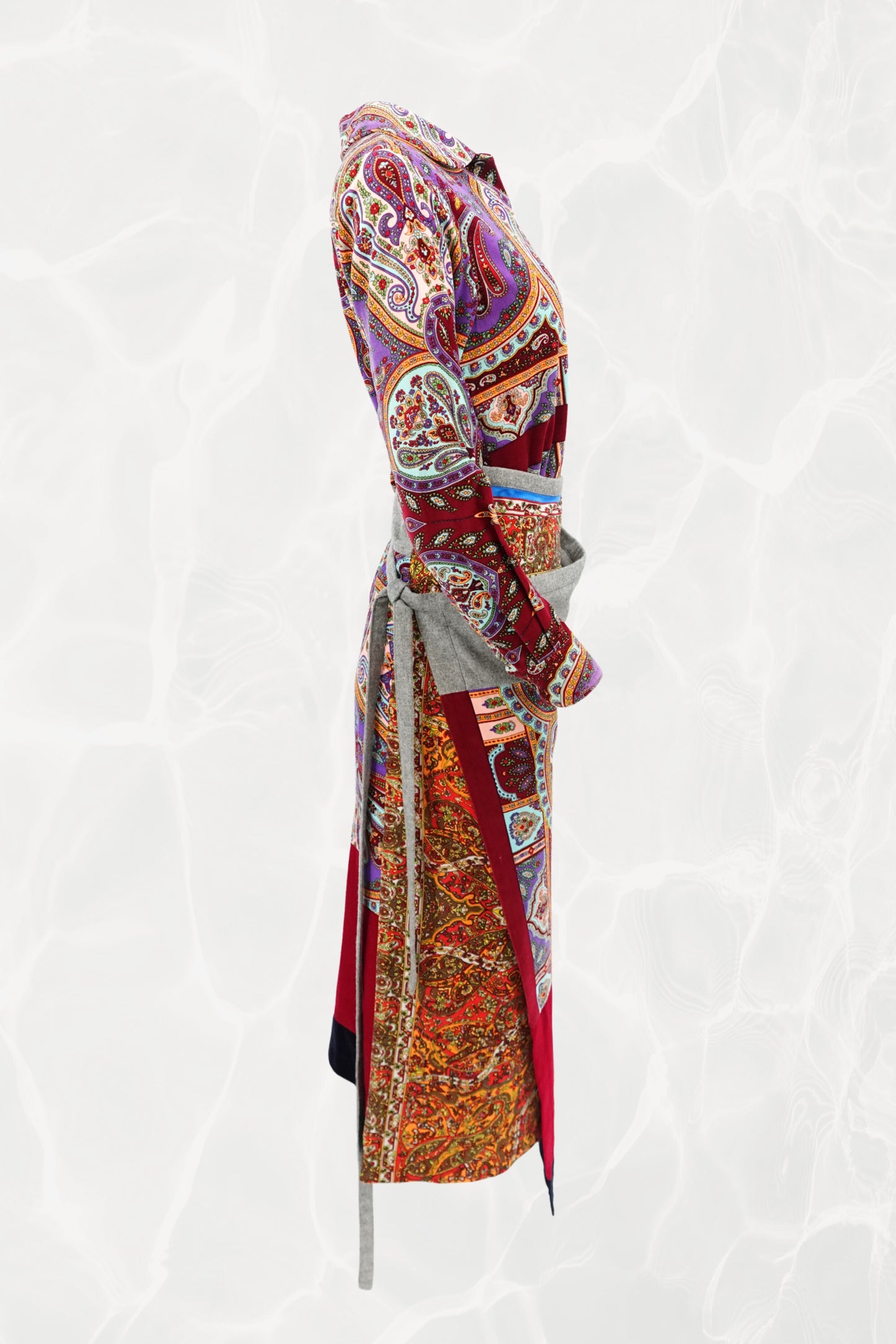 1999 Velvet Paisley Print Paneled Wrap Skirt & Blouse Set