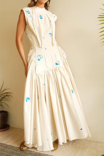 SS19 Hand-Painted Floral Cotton Canvas Gown