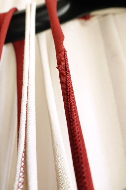 Jean Paul Gaultier Maille 1990s red and cream stripe dress, strap detail close-up — Disco Palma