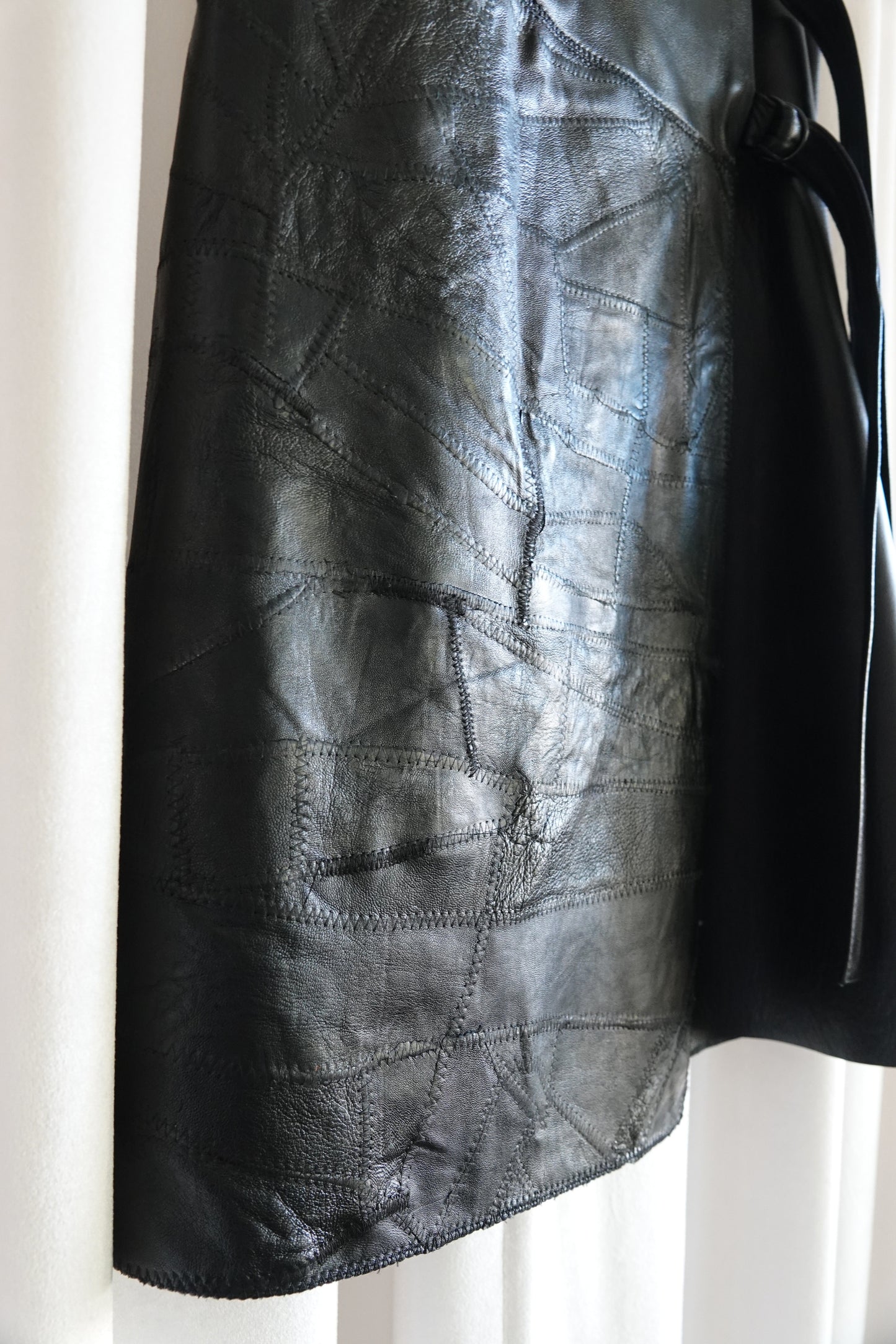 Vintage Early 2000s Black Patchwork Leather Wrap Skirt