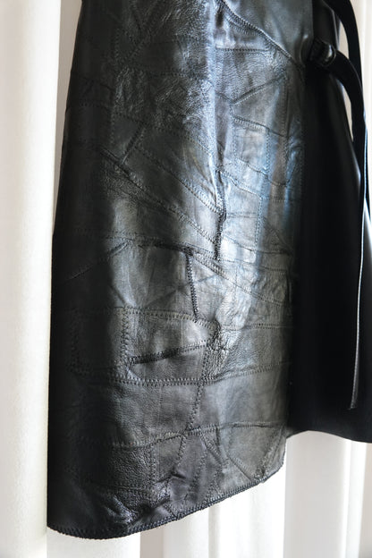 Vintage Early 2000s Black Patchwork Leather Wrap Skirt