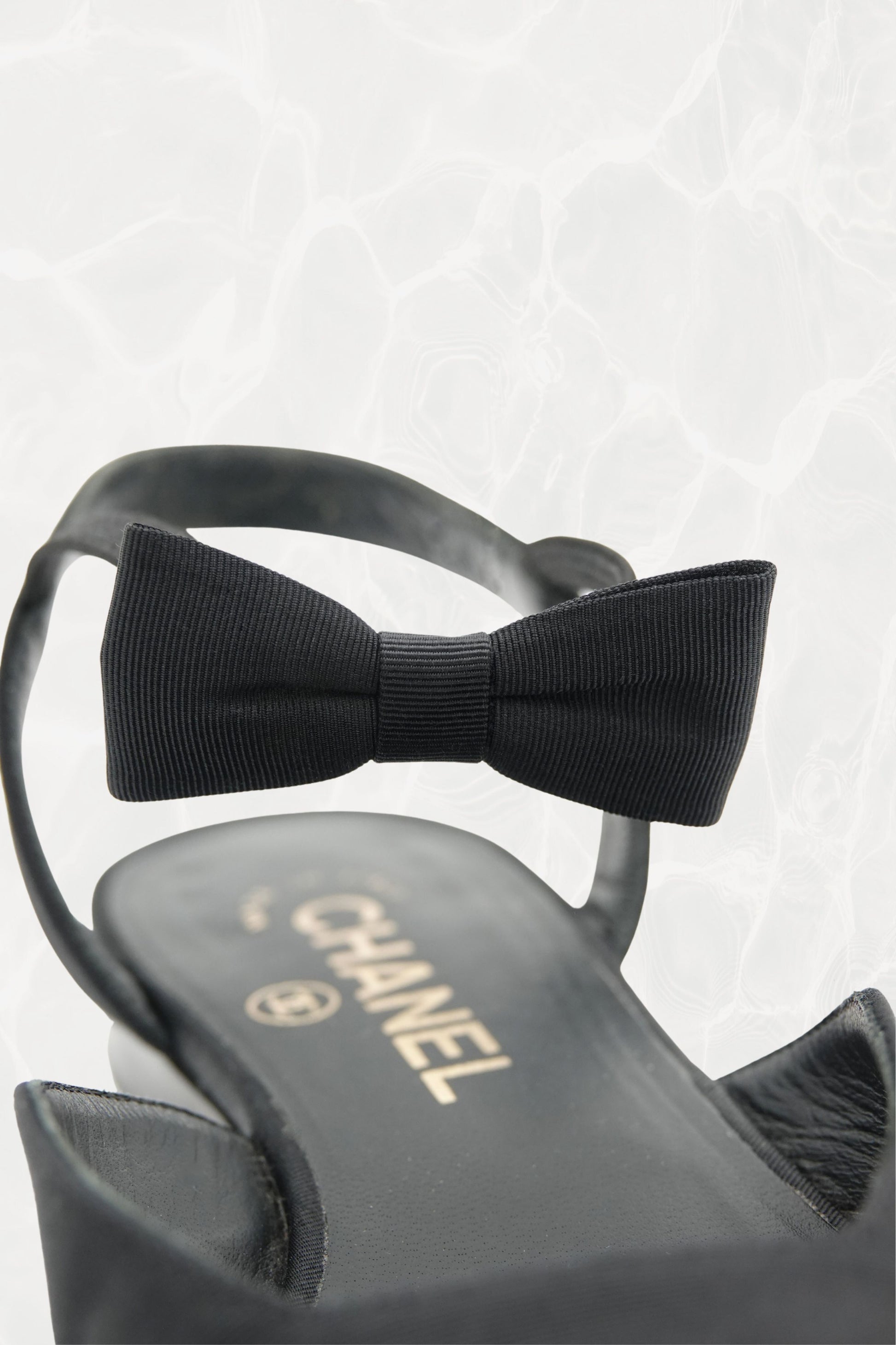 Chanel 2010s black grosgrain slingback, back view showing bow — Disco Palma