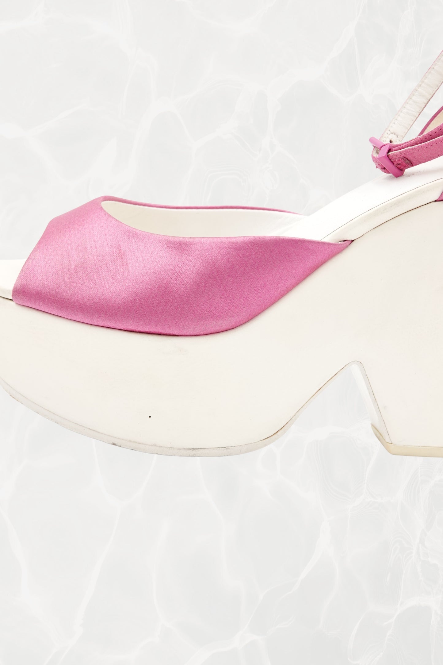 Phoebe Philo Era Pink Satin Chunky Platform Sandals with Ankle Strap