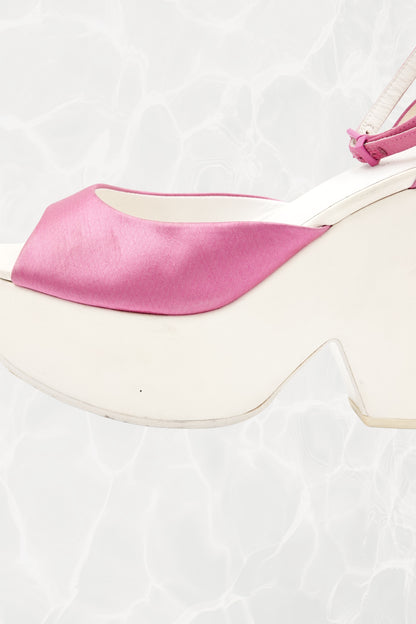 Phoebe Philo Era Pink Satin Chunky Platform Sandals with Ankle Strap